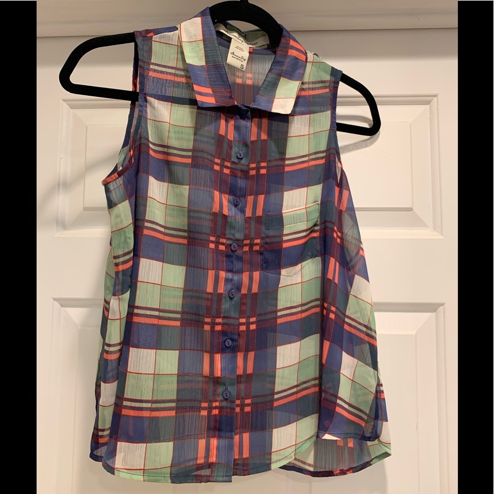 American Rag Plaid-patterned Collard Tank